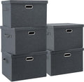 Graciadeco Large 17" 36 Quart Collapsible Stackable Storage Bins with Lids, 5 Packs Dark Gray Foldable Fabric Closet Storage Boxes with Lids Heavy-duty Linen Cube Baskets(17 x 12 x 11)