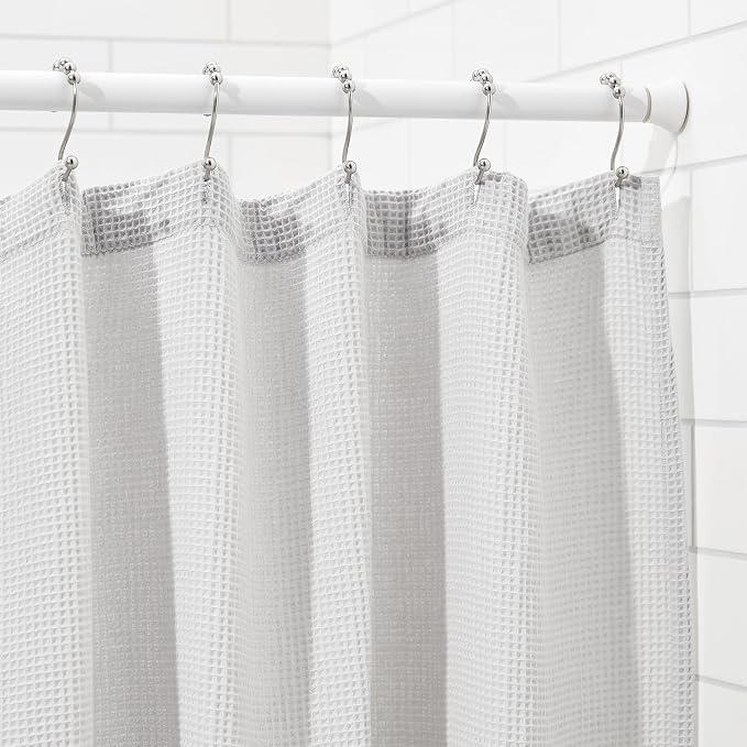 Amazon Basics No Drilling Spring Tension Curtain Rod, Easy to Install, Adjustable 54-90" Width, Sturdy, White, Classic Finial