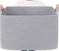 Goodpick 105L Extra Large Blanket Basket 25" x 16" x 16" Cotton Rope Storage Bins for Dirty Clothes, Rectangle Woven Laundry Basket for Living Room Bedroom, Toy Storage Baskets for Kids, Gray