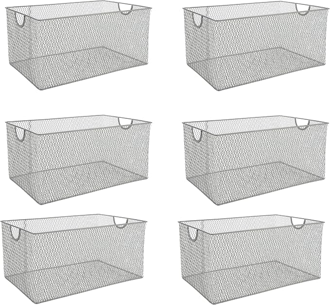 YBM HOME Kitchen Pantry Organizer Wire Baskets for Shelves, Cabinets, Pantry, Countertop, Mesh Open Storage Bin Metal Basket for Organizing Food Supplies, 6 Pack, 14.5x9.25x7