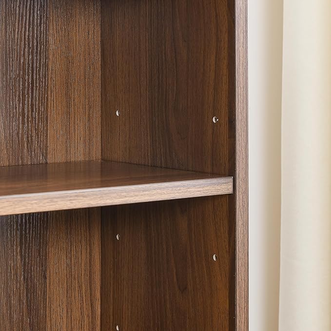 Sleek Walnut 8-Tier Media Tower Rack - Adjustable Slim Storage Cabinet, Tall Narrow Bookcase for Efficient Home Office Organization and Display!