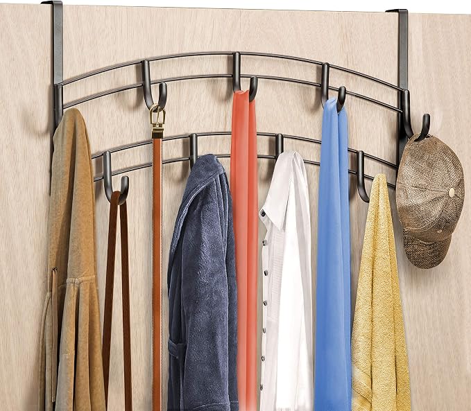 LYNK Professional® Home™ Over the Door Hooks - 9 Hook – Over the Door Coat Rack - Over the Door Hanger - Hanging Towels or Clothes - Bathroom, Bedroom, Laundry Room - Lifetime Ltd. Warranty, Bronze