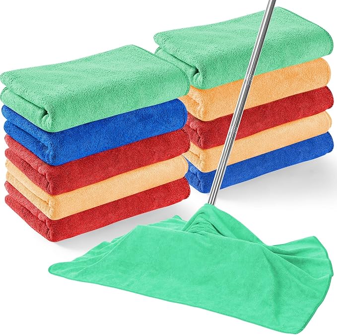 SmoothNovelty 10 Pcs Extra Large Microfiber Cloth 30" x 20" Large Floor Microfiber Towel Reusable Washable Free Lint Free Cloth Rag for Squeegee Mop Floor Window Housekeeping (Assorted Color)