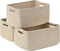 3 Pack Large Storage Basket for Organizing, 17.5"x13"x7" Woven Basket for Shelves, Closet Cube Storage Bins with Wrapped Handle, Cotton Rope Baskets for Kitchen, Clothes, Toys(Natural))