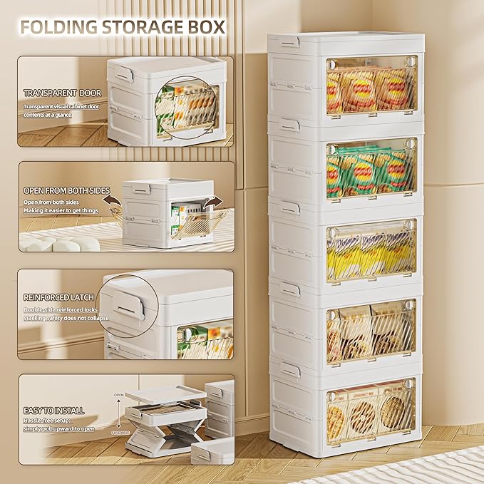 92 QT / 23 Gal Foldable Storage Cabinet - Clear Front & Back Doors with Triple Security Latches, One-Pull Assembly, Grade Organizer for Tools/Toys/Supplies