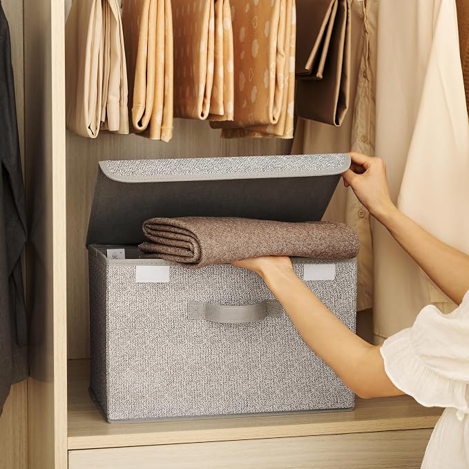 GRANNY SAYS Storage Baskets with Lids, Clothes Storage Boxes, Fabric Storage Bins, Keepsake Box, Closet Organizers and Storage, Gray, 2-Pack