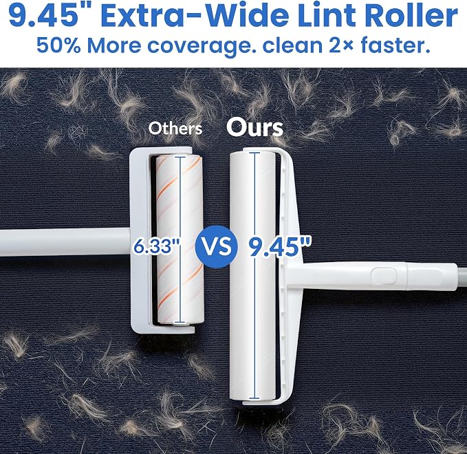 DELOMO 9.45 in Large Lint Roller Refills, 2 Packs, 180 Extra Sticky Sheets | Sticky Roller Refills, Easy Tear Sheets, Compatible Only with DELOMO 9.45” Lint Roller, Floors, Carpets, Couches, Pet Hair
