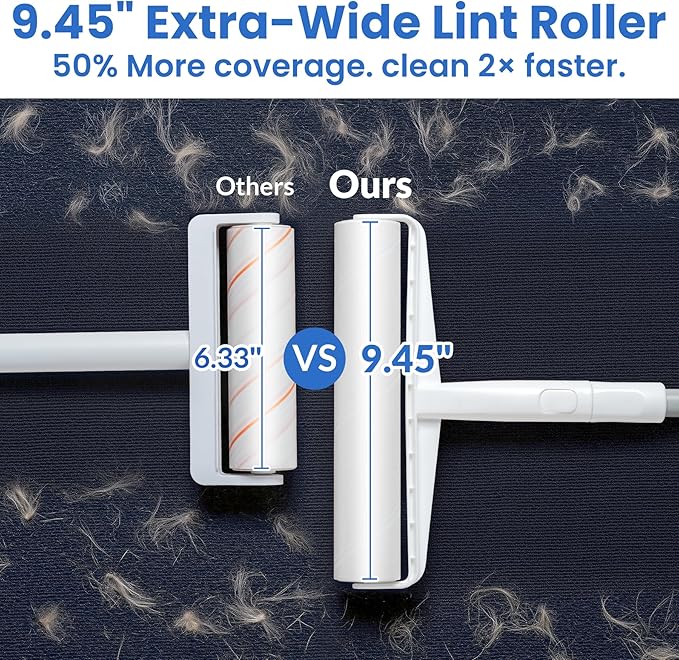 DELOMO 9.45 in Large Lint Roller Refills, 6 Packs, 540 Extra Sticky Sheets | Sticky Roller Refills, Easy Tear Sheets, Compatible Only with DELOMO 9.45” Lint Roller, Floors, Carpets, Couches, Pet Hair