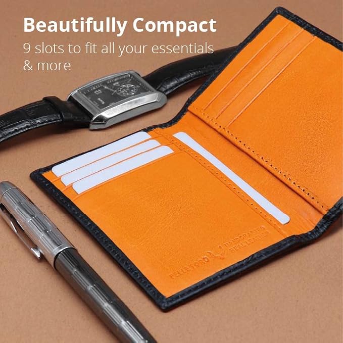 Minifold Men's Slim Leather Wallet with RFID Blocking Contactless Handmade, Minimalist and Slim, in Gift Box for Men