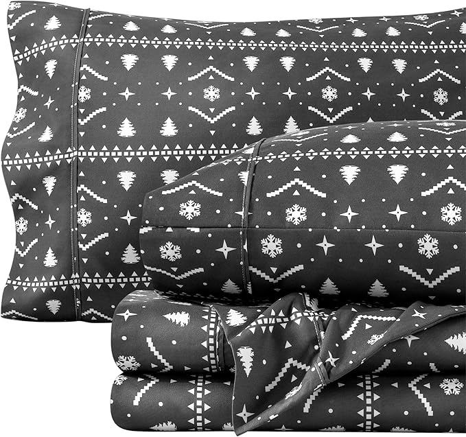 Bare Home Twin Sheet Set - 1800 Ultra-Soft Microfiber Double Brushed - Deep Pockets - Easy Fit - Extra Soft - 3 Piece Set - Holiday Bed Sheets (Twin, Winter Alpine)