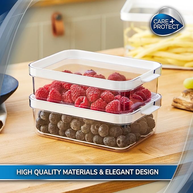 CARE + PROTECT Smart Food Container, Perfectly Stackable, Fridge Organiser, Protect Food From Moisture, Keep Food Fresh Longer 1.2L