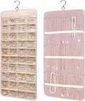 Hanging Jewelry Organizer Storage Roll with Hanger Metal Hooks Double-Sided Jewelry Holder for Earrings, Necklaces, Rings on Closet, Wall, Door,Large 14.17' x 33.07'',pink