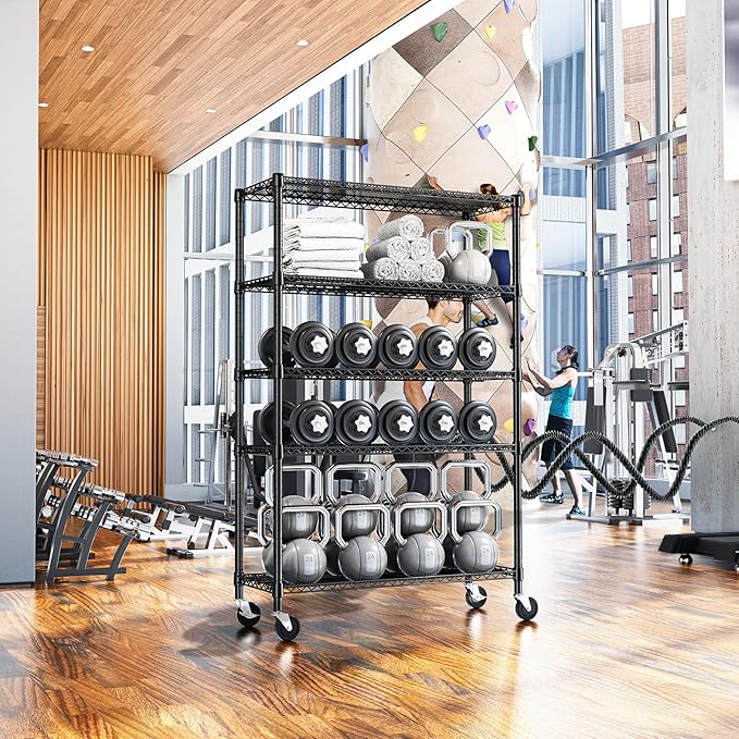 Black Storage Wire Rack Shelf, 24 inch Metal Shelving for Garage Pantry | 5 Tier Steel Adjustable 1500LBS Pantry Shelving Utility Wire Shelving Unit with Wheels, 23.6" D X 53.1" W X 73.6" H