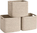 3 Pack Cube Storage Bin, 12”x12”x10” Cotton Rope Woven Baskets for Organizing Toys Clothes Towels, Square Gift Storage Baskets for Shelves, Nursery, Closet, Bathroom, Pantry (Jute)