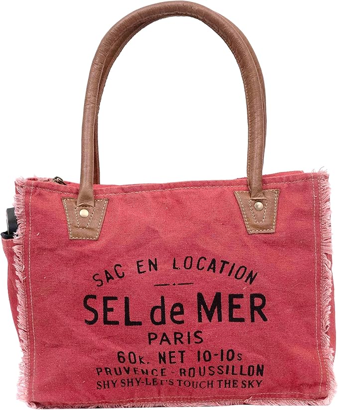 Shy Shy Bags Sel De Mer Canvas & Cowhide Tote Bag - Upcycled Radiant Leather Hand Bag