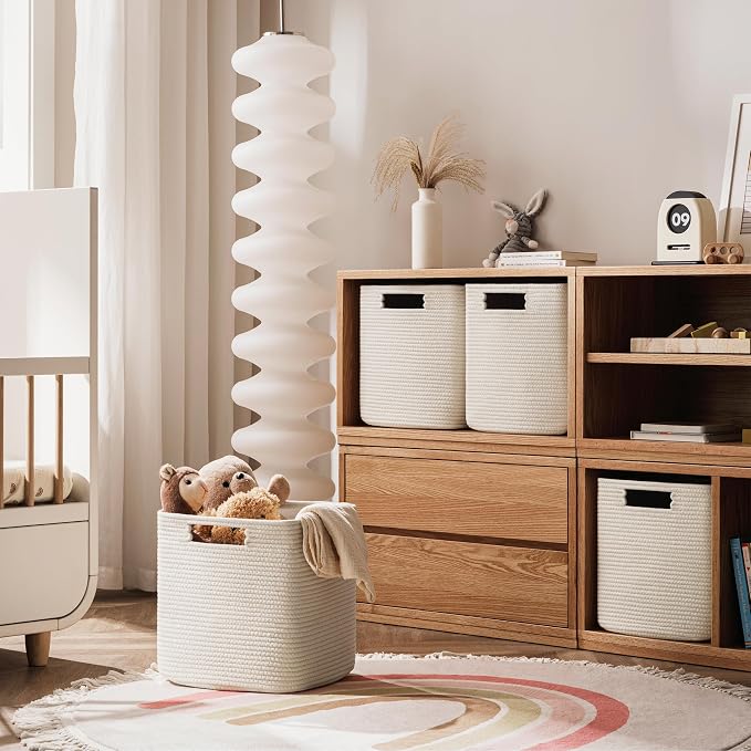 UBBCARE Set of 4 Storage Cubes-13 X 13 X 13 In, Cotton Rope Basket for Shelves, Toys, Book, Cube Storage Bin with Handles, Woven Storage Basket for Organizing, Beige