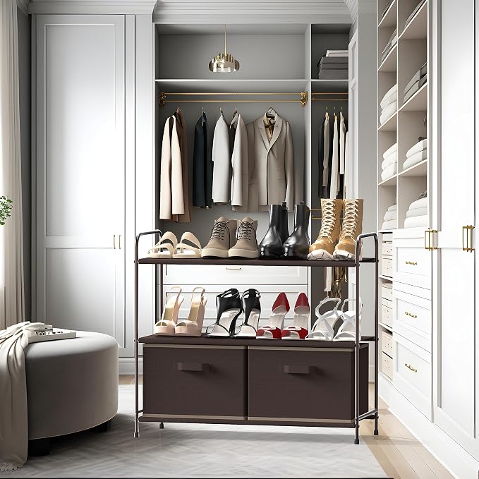 Simple Houseware 3-Tier Closet Storage with 2 Drawers, Brown