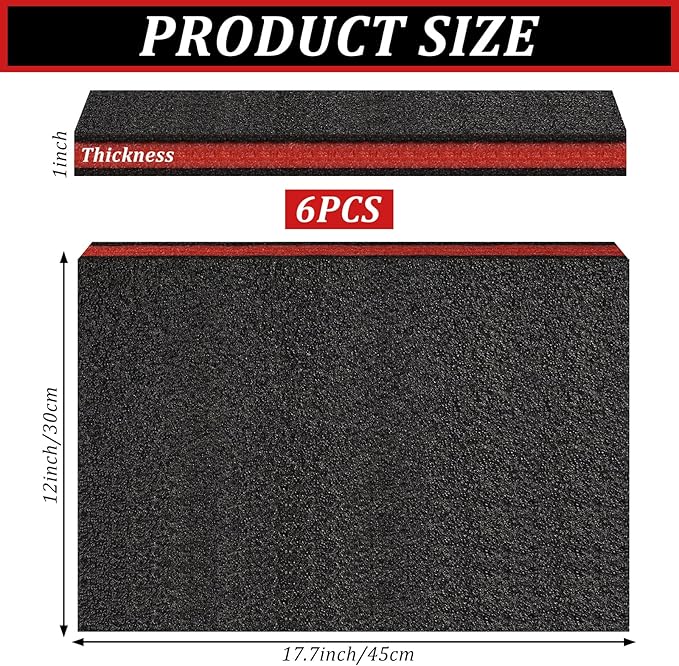 6 Pack Tool Box Foam Inserts for Cases,Tool Box Liner Polyethylene Sheets, Toolbox Kaizen Organizer and Storage Shadow(18 x 12 x 1 Inch,Red, Black)