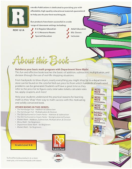 Remedia Publications REM161A Department Store Math, Game Book, 8.2" Wide, 11" Length, 0.2" Height (6 per Package)