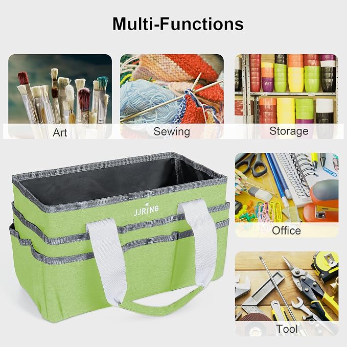JJRING Craft Organizer Tote Bag, Art Storage Caddy with Multiple Pockets, Cyan Sewing Bag for Art, Craft, Scrapbooking, School, Medical, and Office Supplies Storage