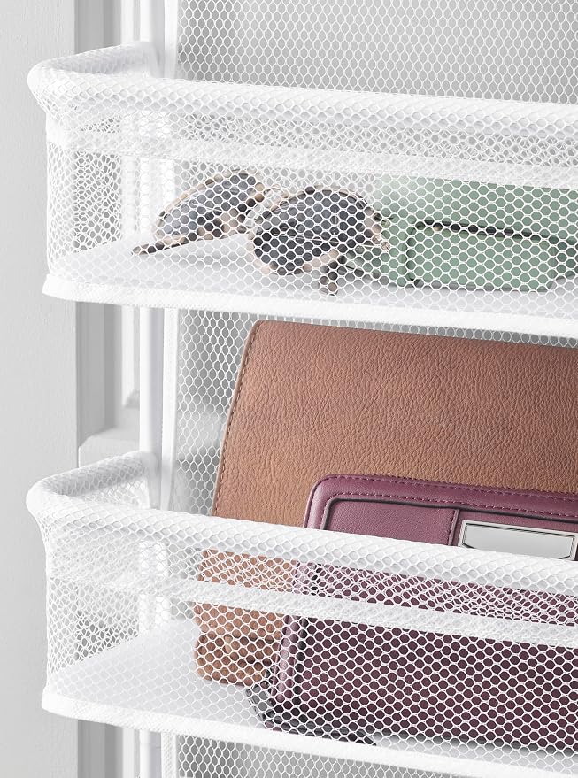 Whitmor Over The Door Organizer Storage, 6 Tier Hanging Door Organizer with Metal Frame & Mesh Baskets, Heavy Duty Behind Door Storage for Pantry, Bathroom, Closet, 17.7"W x 7.9"D x 67"H, White