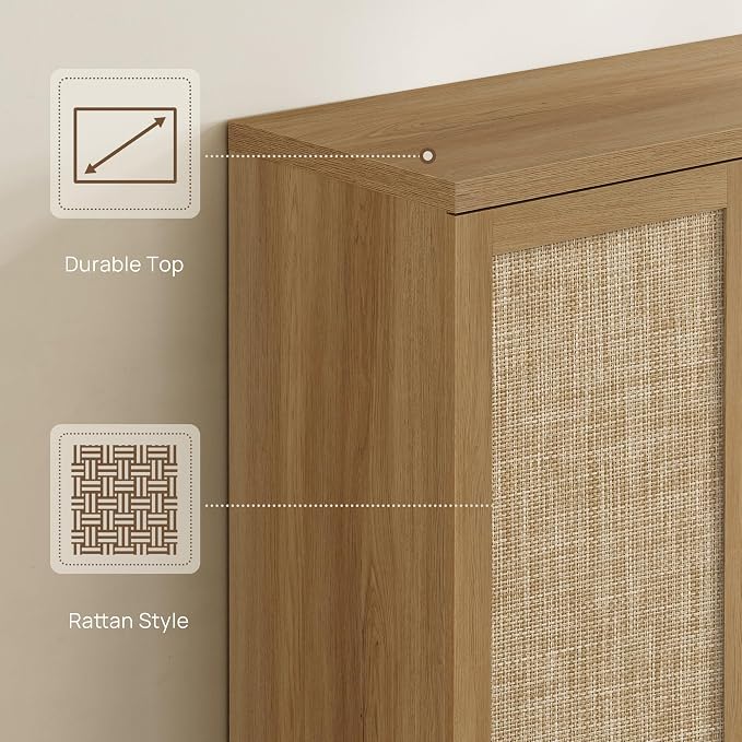 SICOTAS 31.2" Wide Rattan Shoe Storage Cabinet for Entryway with 2 Doors | Rattan Shoe Cabinets with Doors, Tall Shoe Storage Organizer and Display Cabinet for Entryways, Hallways, and Living Rooms