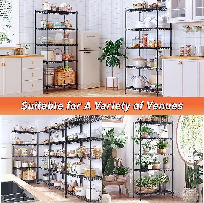 Romorgniz 5-Tier Shelf 1010LBS Storage Shelves Adjustable Wire Shelving,Tool-Free Assembly,Metal Shelving Unit for Kitchen Pantry Closet Laundry Bathroom 59" Hx21.7 Wx13.8 D
