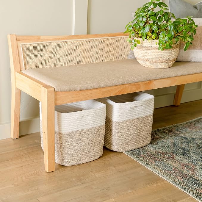 NaturalCozy Storage Cubes 11 Inch Cotton Rope Woven Baskets for Organizing, 3-Pack | Cube Bin Square Shelves Organizer, Classroom, Kids Toy Bins, Closet, Baby Nursery