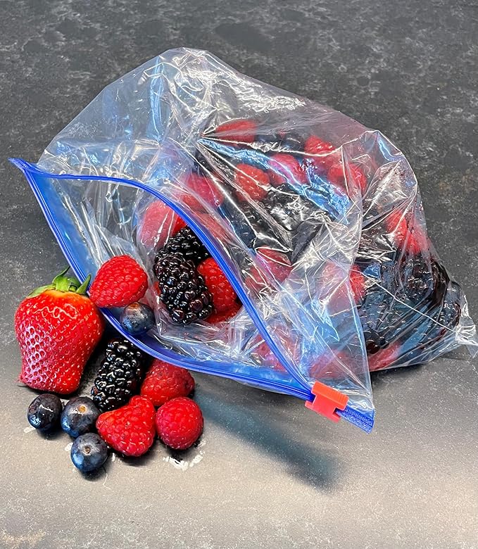 TidyZ 100 Slide Zip Lock Bags, Food Storage Freezer Bags, BPA Free Zip Seal Freezer bags for Fruit, Vegetables, Meat & Snacks - Reusable. In a dispenser Box. Large 23x23cm