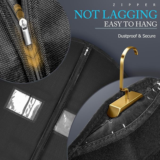 43-inch Garment Bags for Travel, Garment Bags for Hanging Clothes with Zipper and Visible Transparent Window, 2 Pack，Black