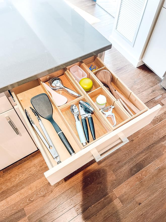 Lipper International Bamboo Drawer Organizer with 3 Removable Dividers, Brown (Pack of 6)
