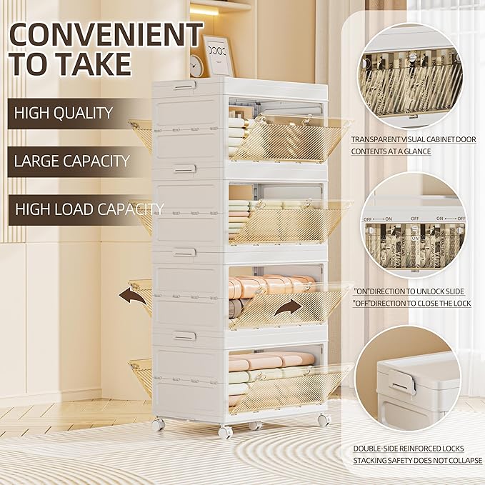 240 QT / 65 Gal Heavy-Duty Foldable Storage Cabinet - Dual Transparent Doors, 360° Industrial Wheels, Tool/Equipment Warehouse Storage