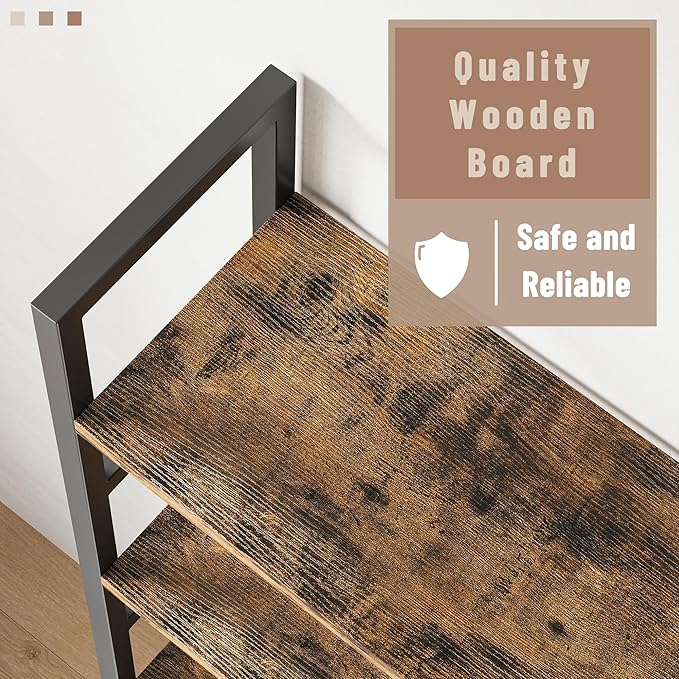 INNOD 70x70 Triple 5 Tier Book Shelf, Large Wooden Bookcase with 17 Open Display Shelf, Modern Tree Bookshelf Metal Frame Tall Book Case Furniture for Living Room Bedroom Home Office Rustic Brown