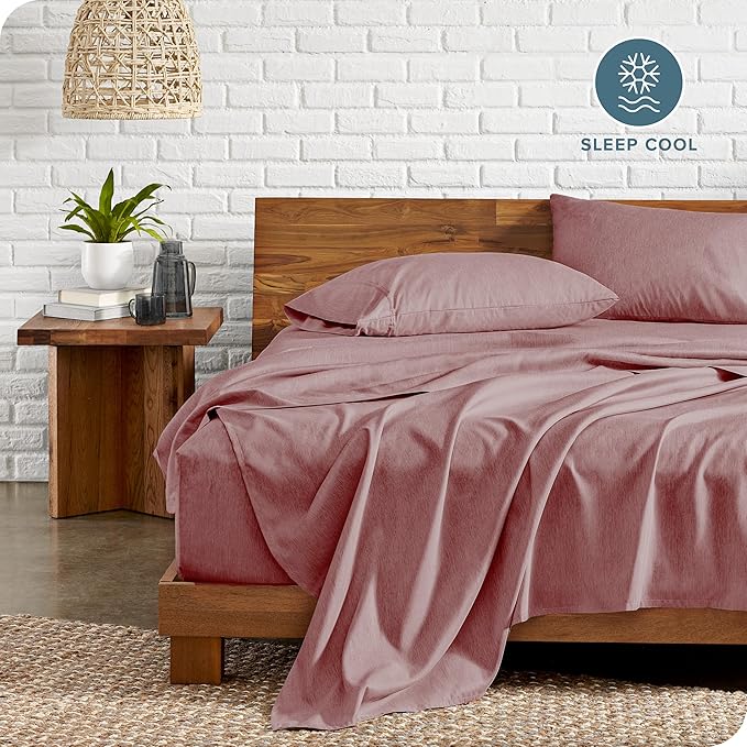 Bare Home Twin Sheet Set - 1800 Ultra-Soft Microfiber Double Brushed - Deep Pockets - Easy Fit - Extra Soft - 3 Piece Set - Bedding Sheets & Pillowcases (Twin, Heathered Rosewood)