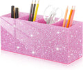 Jetec Acrylic Glitter Pink Pen Holder 4 Compartments Bling Makeup Brush Stationery Organizer Pencil Holder for Desk Accessories Sparkly Gifts for Women Back to School Birthday Desktop Workplace Office