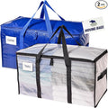 RUGGED RHINO Heavy Duty Extra Large Moving Bags, Durable Bag Strong Handles and Zipper, Moving Boxes Alternative for College Packing, Holiday Décor, Space Saving Storage with Label, 2 Pack Blue/Clear