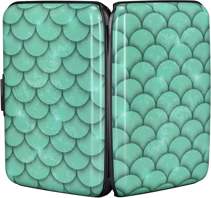 ELFISH RFID Blocking Credit Cards Holder Aluminum Wallet Metal ID Case for Men Women (Blue Scales)