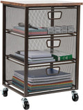 Mind Reader 3 Drawer Storage Organizer with Wood Top, Rolling Office Organizer Cabinet with Wheels, Office, Metal Mesh, Black