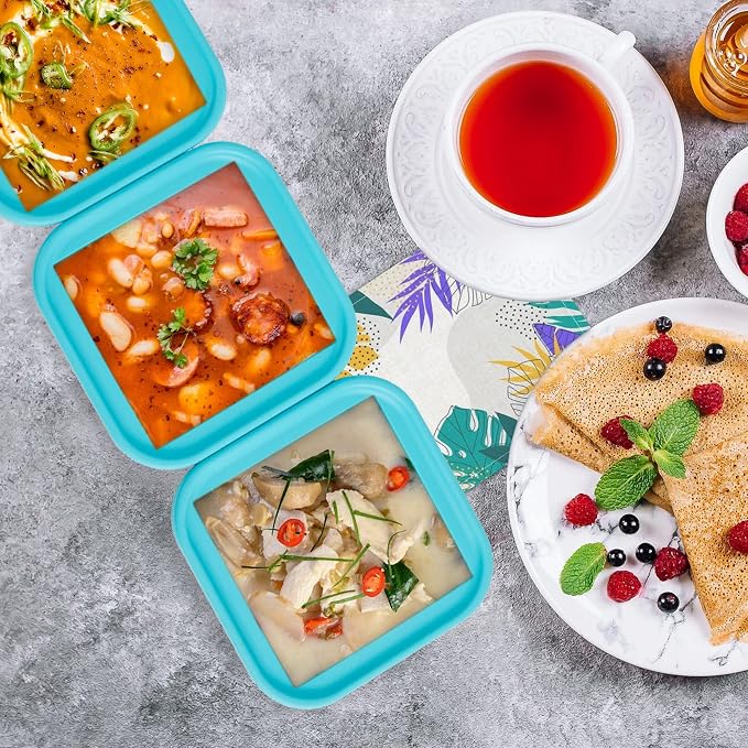 2 Cup Silicone Freezer Tray with Lid, 2 Pack Large Portion Food Freezing Containers for Soup, Broth, Chili, Sauce & Meal Prep, Steel Reinforced Rim, Easy Release, BPA Free, Dishwasher Safe