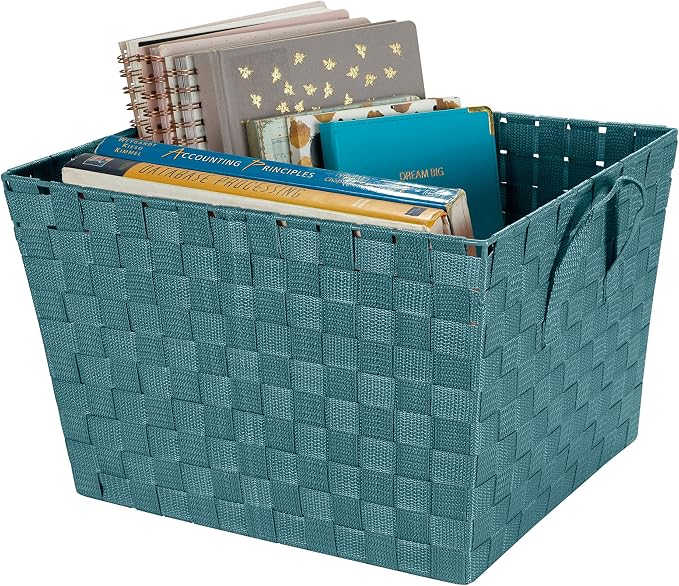 Simplify Large Woven Strap Tote | Decorative Storage Basket | 2 Handles | Organization | Closet | Bedroom | Bathroom | Nursery | Accessories | Toys | Gifts | 2 Pack | Sapphire
