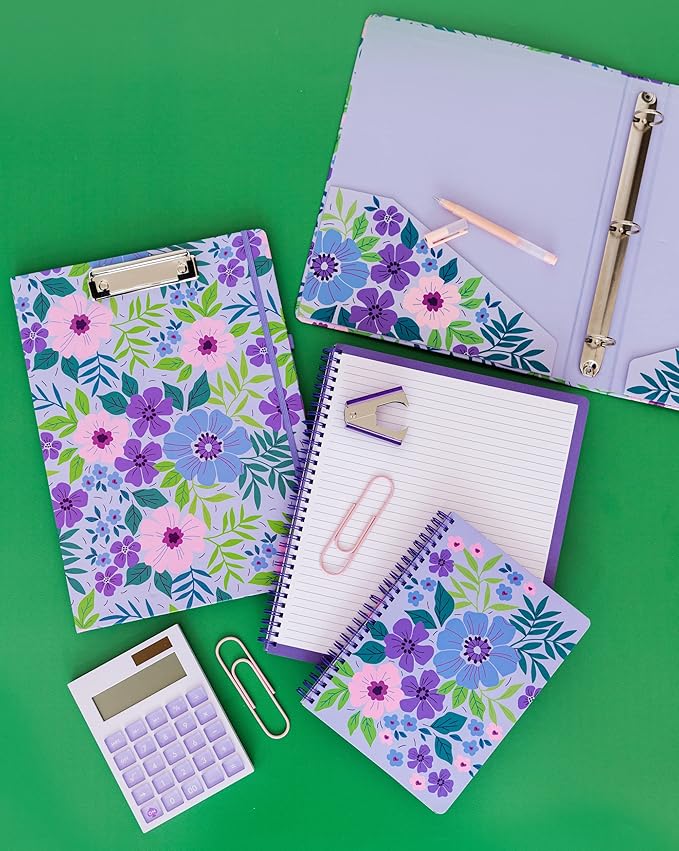 Steel Mill & Co Cute Mini Spiral Notebook, 8.25" x 6.25" Journal with Durable Hardcover and 160 Lined Pages, Lilac Floral