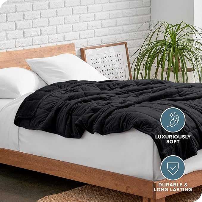 Bare Home Weighted Blanket Queen Size 17lb (60" x 80") for Adults - Minky Fleece - Premium Heavy Blanket Nontoxic Glass Beads (Black, 60"x80")