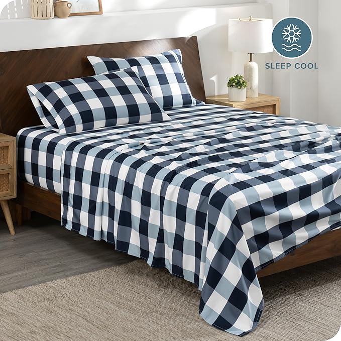 Bare Home Twin XL Sheet Set - College Dorm Size - Premium 1800 Ultra-Soft Microfiber Extra Long Sheets - Deep Pockets - Easy Fit - Extra Soft - 3 Piece Set - Bed Sheets (Twin XL, Gingham Blue)
