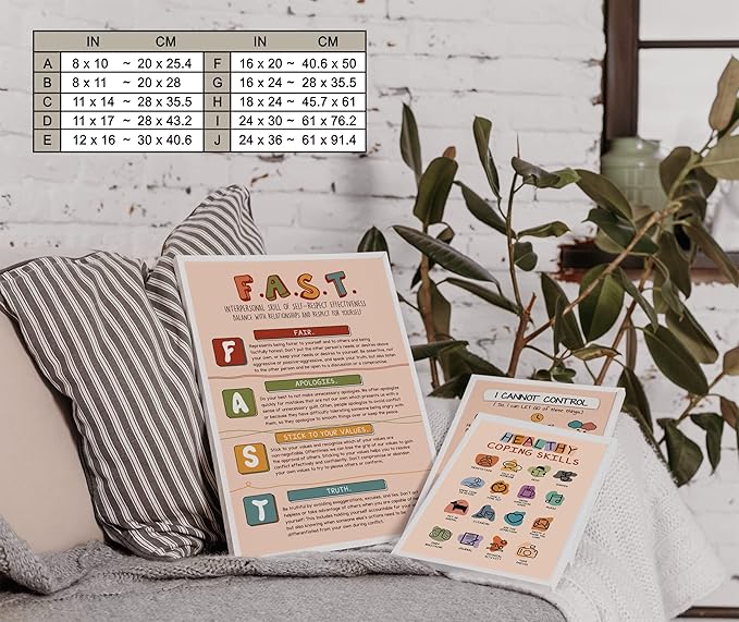 LOLUIS Mental Health Poster, Boho Therapy Tools Educational Supplies Art Print Classroom School Office Decor (Fast Interpersonal Skill, Custom Frame Type)