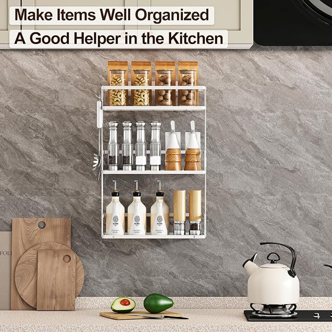 Godboat 3-Tier Over Toilet Storage Shelf, Wall-Mount with 2 Hook/Paper Rack | Bathroom Organizers and Storage Cabinet, Behind/Above/On/Top/Back Tank Shelves, Decor for Bathroom/Restroom/Kitchen/Bedroom
