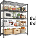 REIBII 1984LBS Heavy Duty Wire Shelving Unit with Wheels, 75.2" H Storage Shelves, 5 Tier Adjustable Metal Shelving for Pantry Kitchen Garage,No-Tools Installation, 75.2" H x 35.5" W x 16" D, Black