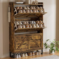EOYUTLLY Shoe Cabinet Storage for Entryway, Narrow Shoe Rack with 3 Flip Drawers, Freestanding Hidden Shoe Rack Storage Organizer, Slim Shoe Cabinet Rustic Brown with Metal Legs