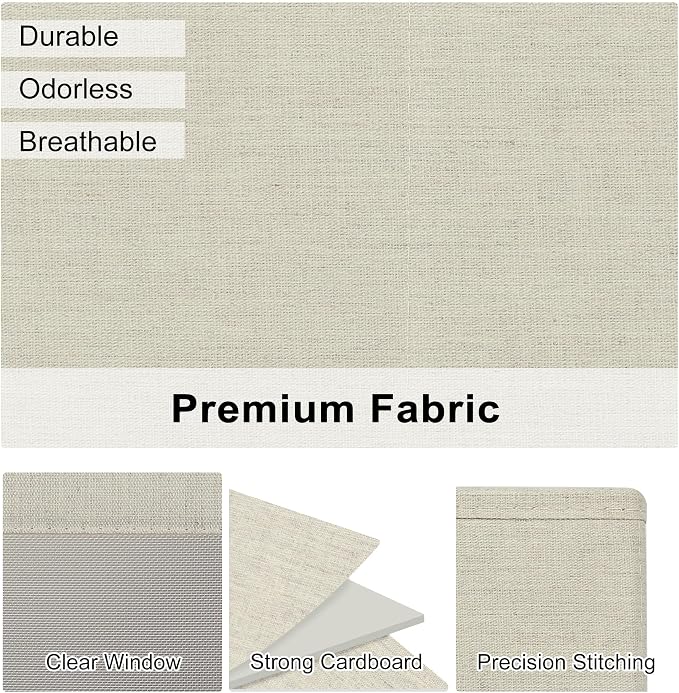 WUIKE Closet Storage Bins with Clear Window, Fabric Organizer Baskets with Handles, Foldable Linen Closet Organizers and Storage for Shelves, Line Beige, 11" L x 11" W x 8" H, 3 Pack