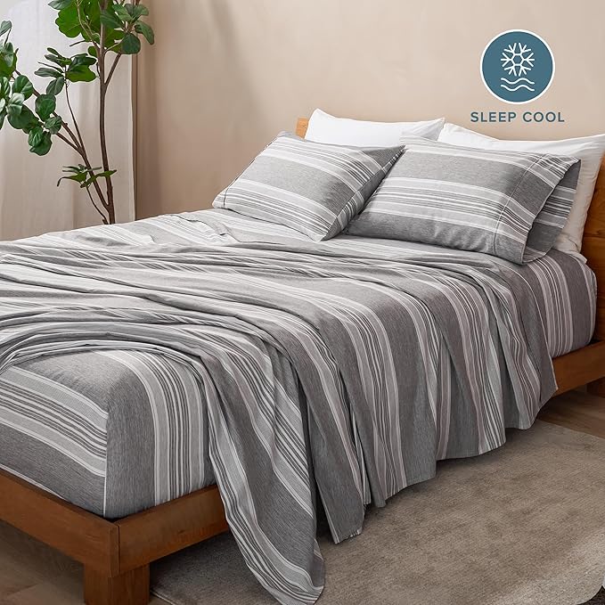 Bare Home Full Sheet Set - Luxury 1800 Ultra-Soft Microfiber Double Brushed - Deep Pockets - Easy Fit - 4 Piece Set - Bedding Sheets & Pillowcases (Full, Heathered Charcoal - Stripe)