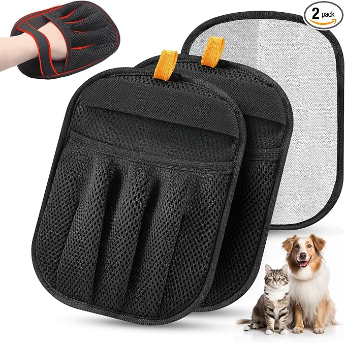 2Pcs Pet Hair Removal Glove for Cats & Dogs, Newly Upgraded Five-Finger Electrostatic Pet Hair Gloves, Reusable Pet Hair Remover Tool for Laundry, Couch, Carpet, Car Seat